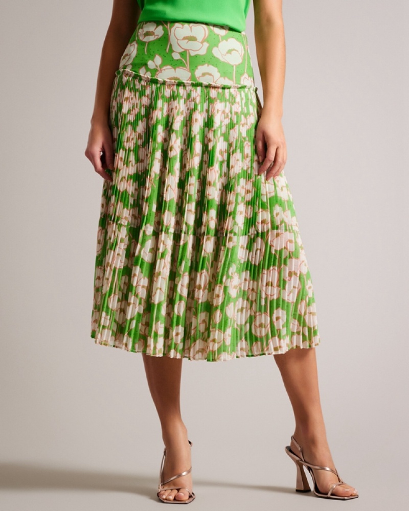 Green Ted Baker Maryin Printed Pleated Women's Skirts | 719056-JLE