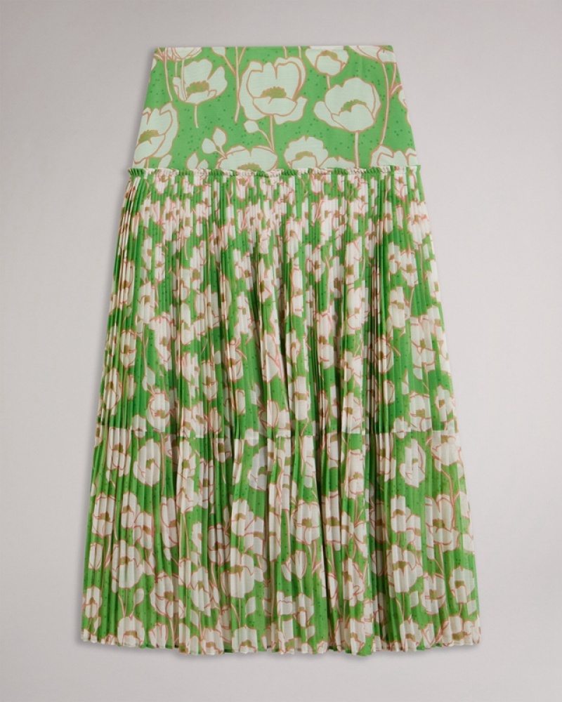 Green Ted Baker Maryin Printed Pleated Women's Skirts | 719056-JLE