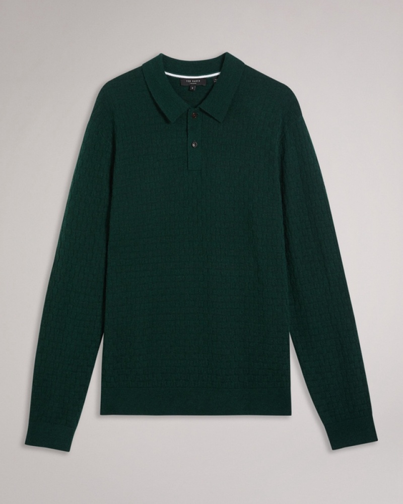 Green Ted Baker Patter LS Knitted Men's Polo Shirt | 965432-NXV