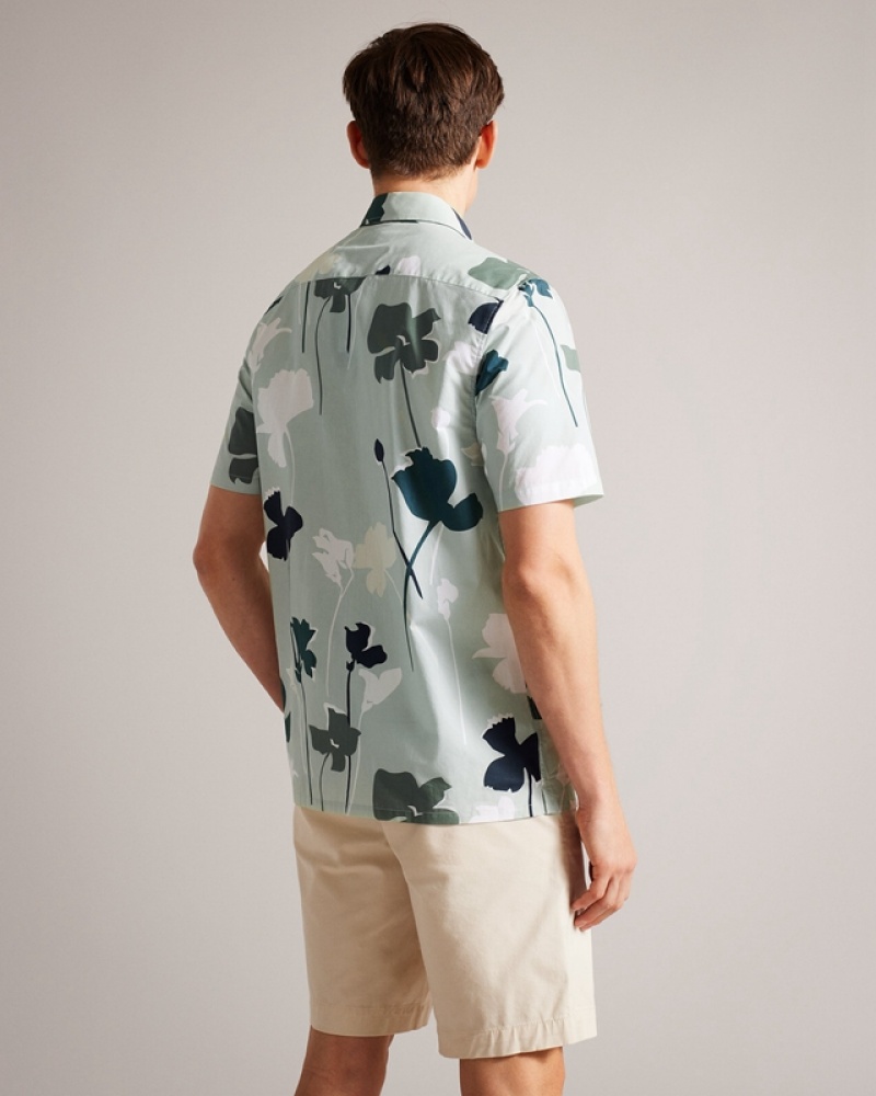 Green Ted Baker Rossvil SS Colourful Silhouette Print Men's Shirts | 093712-FYQ