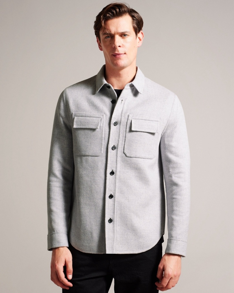 Grey Ted Baker Dalch LS Splitable Wool Men\'s Shirts | 590287-HOR