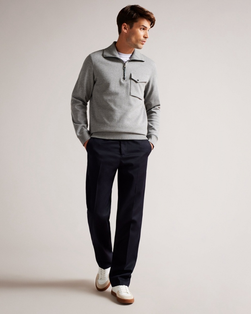 Grey Ted Baker Ecos LS Regular Zip Funnel Neck Men's Sweaters | 501239-HDA