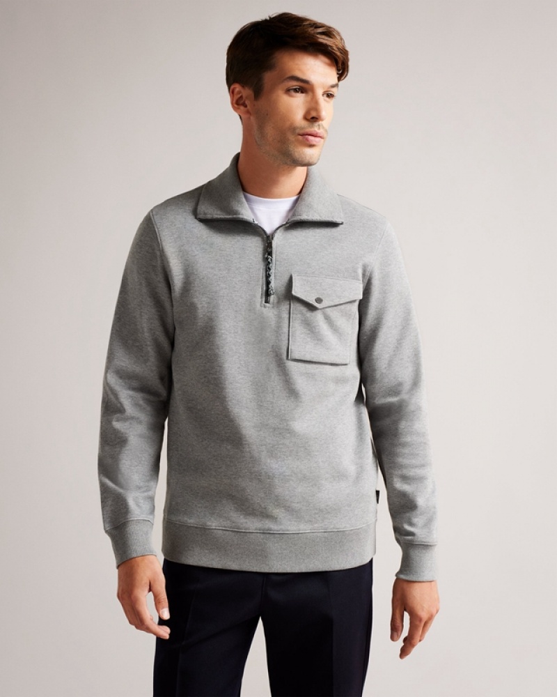 Grey Ted Baker Ecos LS Regular Zip Funnel Neck Men\'s Sweaters | 501239-HDA