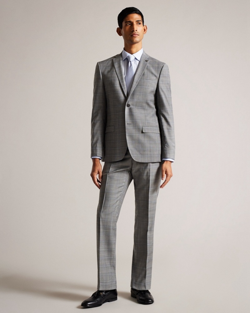 Grey Ted Baker Elgoljs Grey Pow Check Men's Jackets | 917082-RIJ