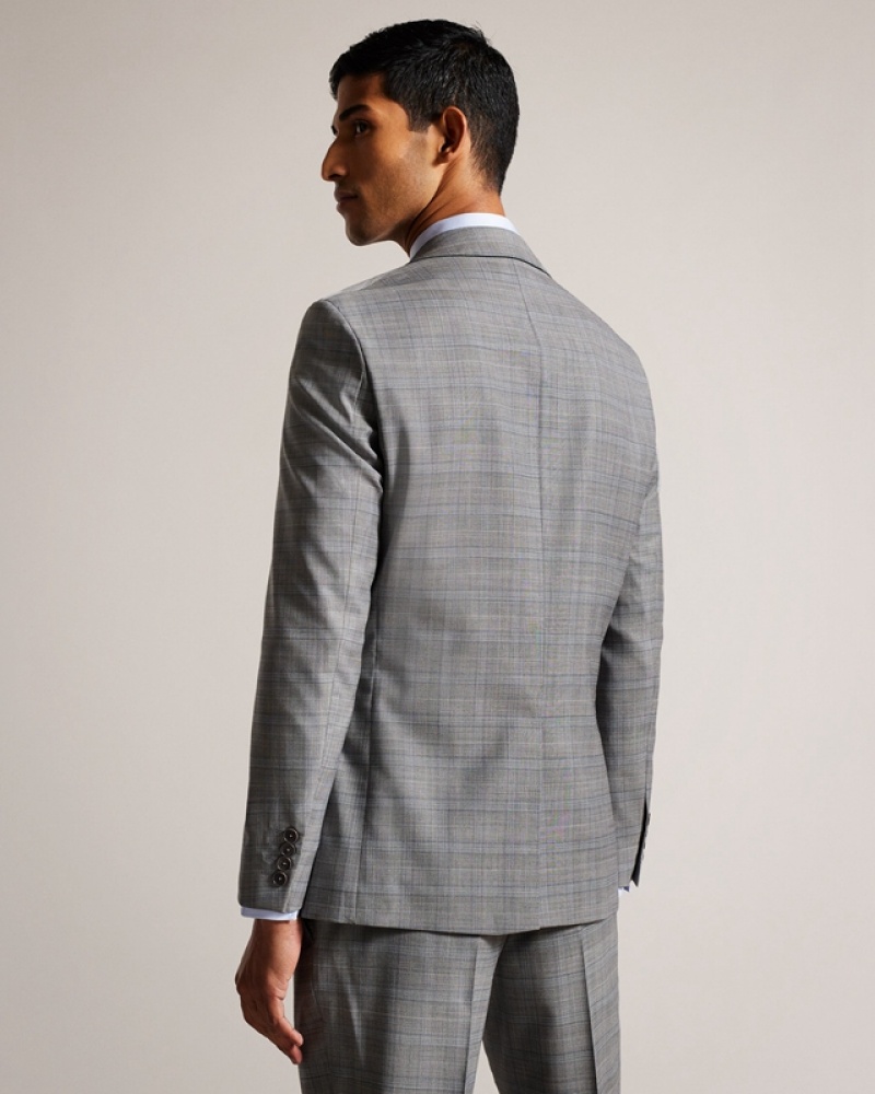 Grey Ted Baker Elgoljs Grey Pow Check Men's Jackets | 917082-RIJ