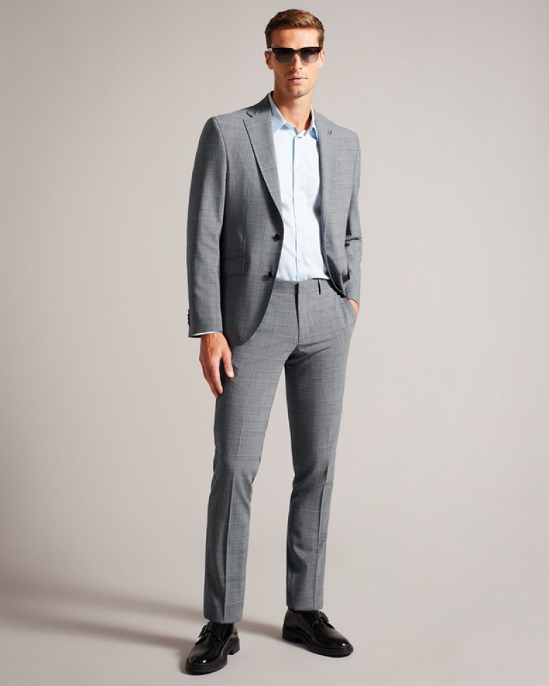 Grey Ted Baker Extonj Pow Check Men's Suit | 341629-CGQ