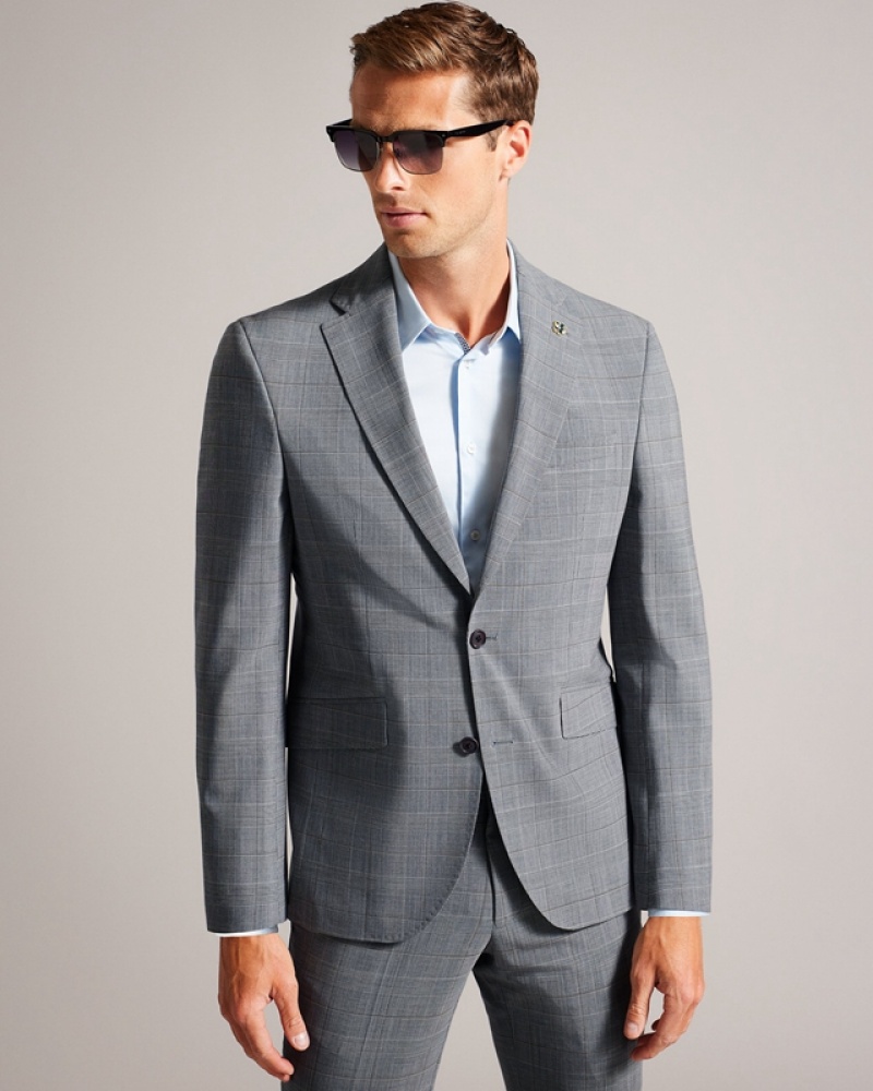 Grey Ted Baker Extonj Pow Check Men\'s Suit | 341629-CGQ