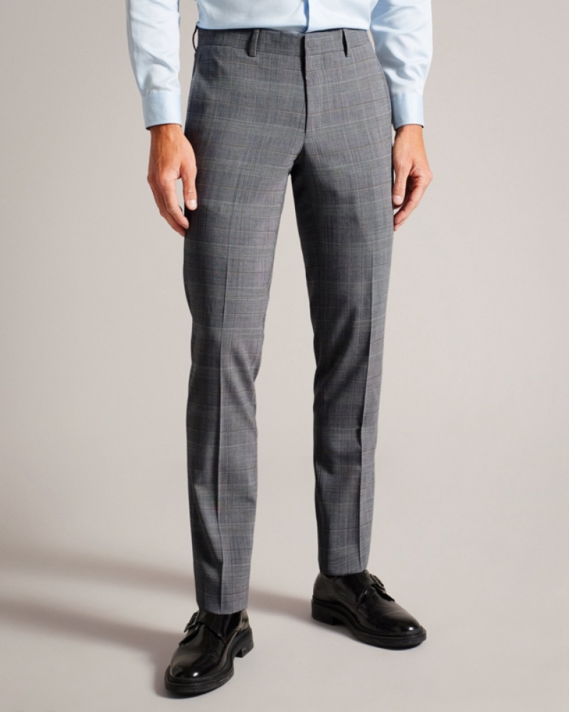 Grey Ted Baker Extont Pow Check Men's Pants | 687329-SPI