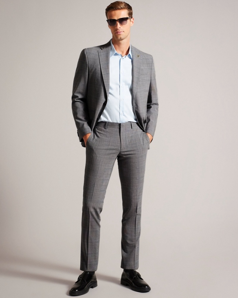 Grey Ted Baker Extont Pow Check Men\'s Pants | 687329-SPI