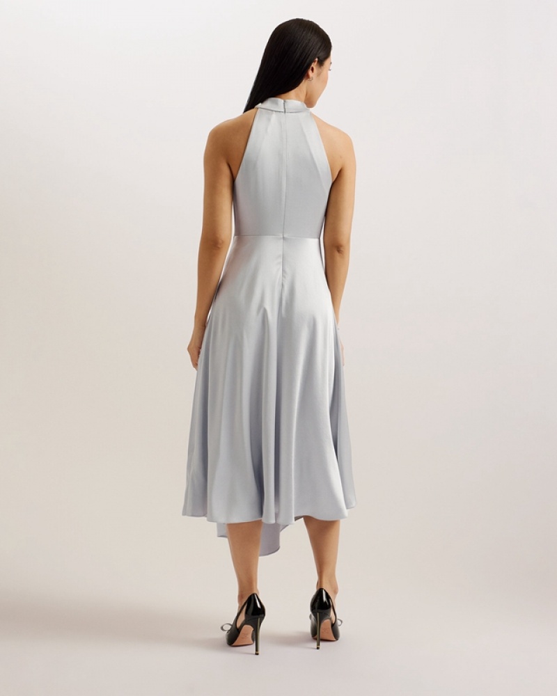 Grey Ted Baker Masae Twist Neck Midi Women's Dress | 340829-TRP