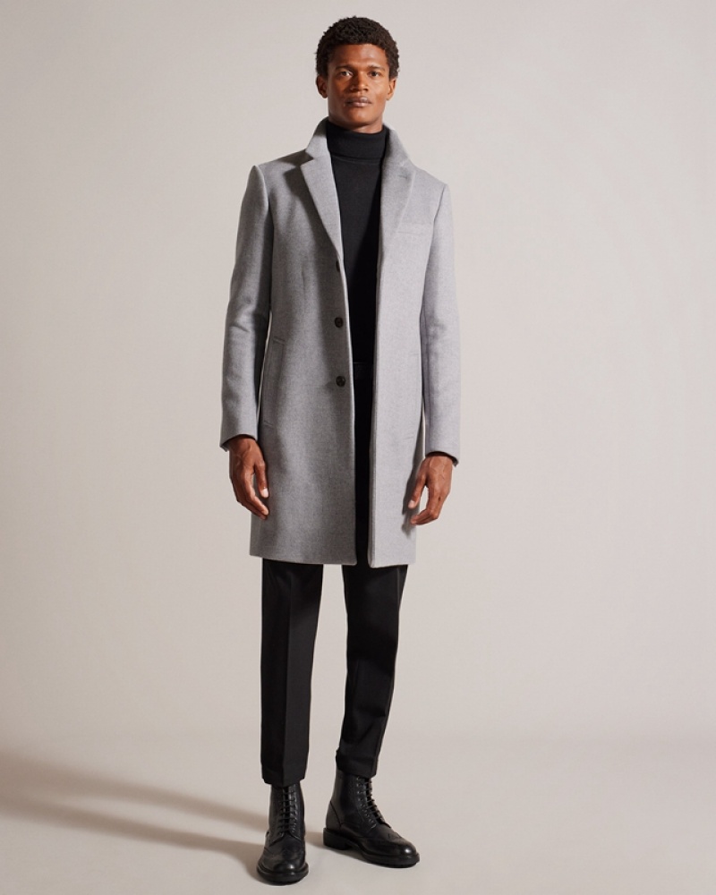 Grey Ted Baker Rueby Wool Blend City Men's Coats | 351097-HBX