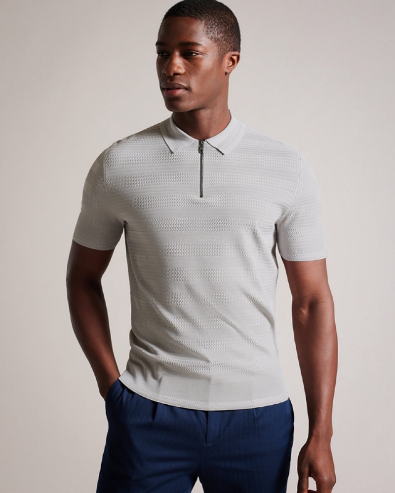 Grey Ted Baker Stree SS Textured Men's Polo Shirt | 576341-ZVR