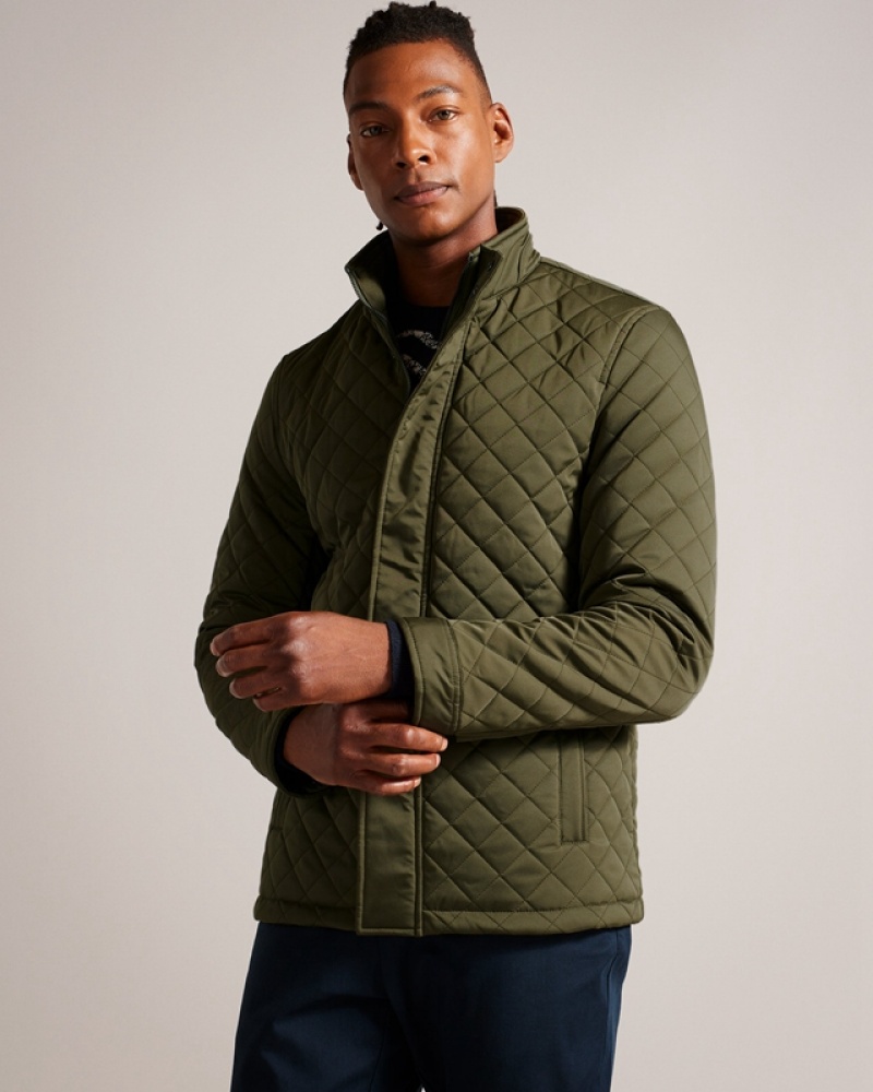 Khaki Ted Baker Finnich Diamond Quilt Funnel Men's Jackets | 168307-XQF