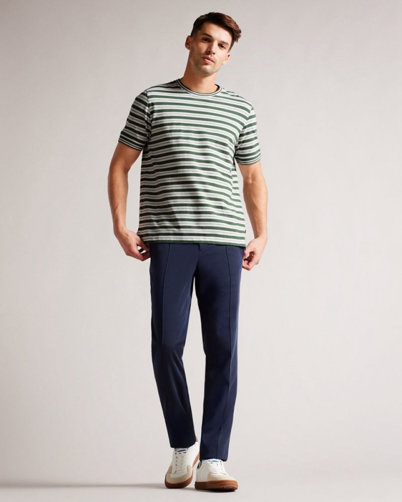 Khaki Ted Baker Vadell SS Regular Fit Striped Men's T Shirts | 759241-RBH