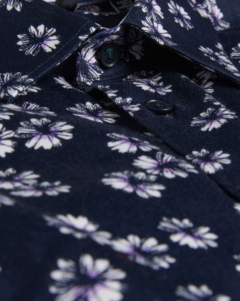 Navy Ted Baker Alfanso SS Cotton Floral Men's Shirts | 031684-LGV