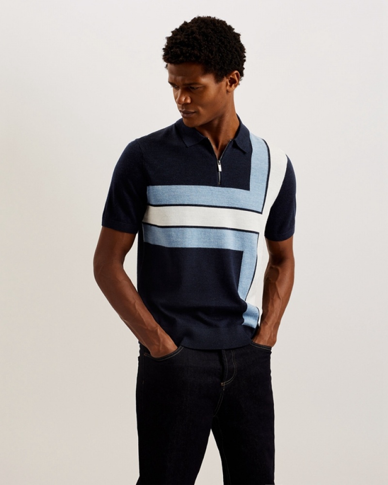 Navy Ted Baker Ambler SS T Colour Block Men\'s Polo Shirt | 731846-IVS