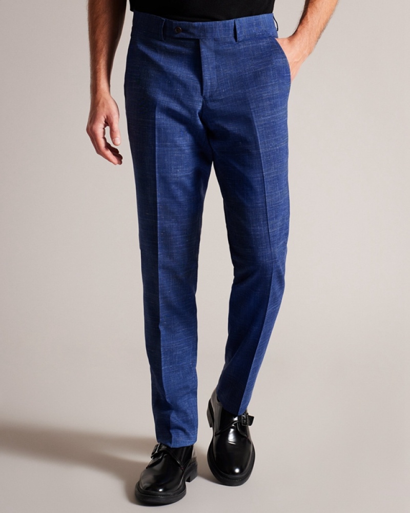 Navy Ted Baker Audent Linen Check Men's Pants | 813506-LWX