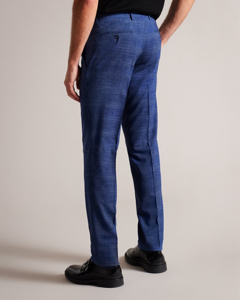 Navy Ted Baker Audent Linen Check Men's Pants | 813506-LWX