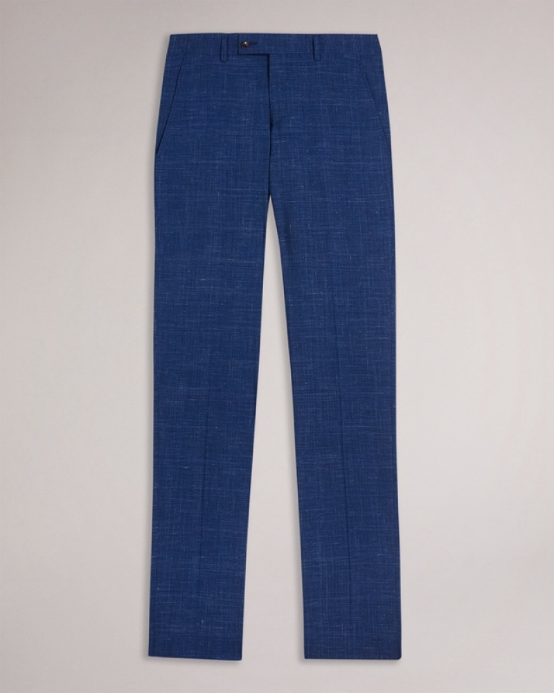 Navy Ted Baker Audent Linen Check Men's Pants | 813506-LWX