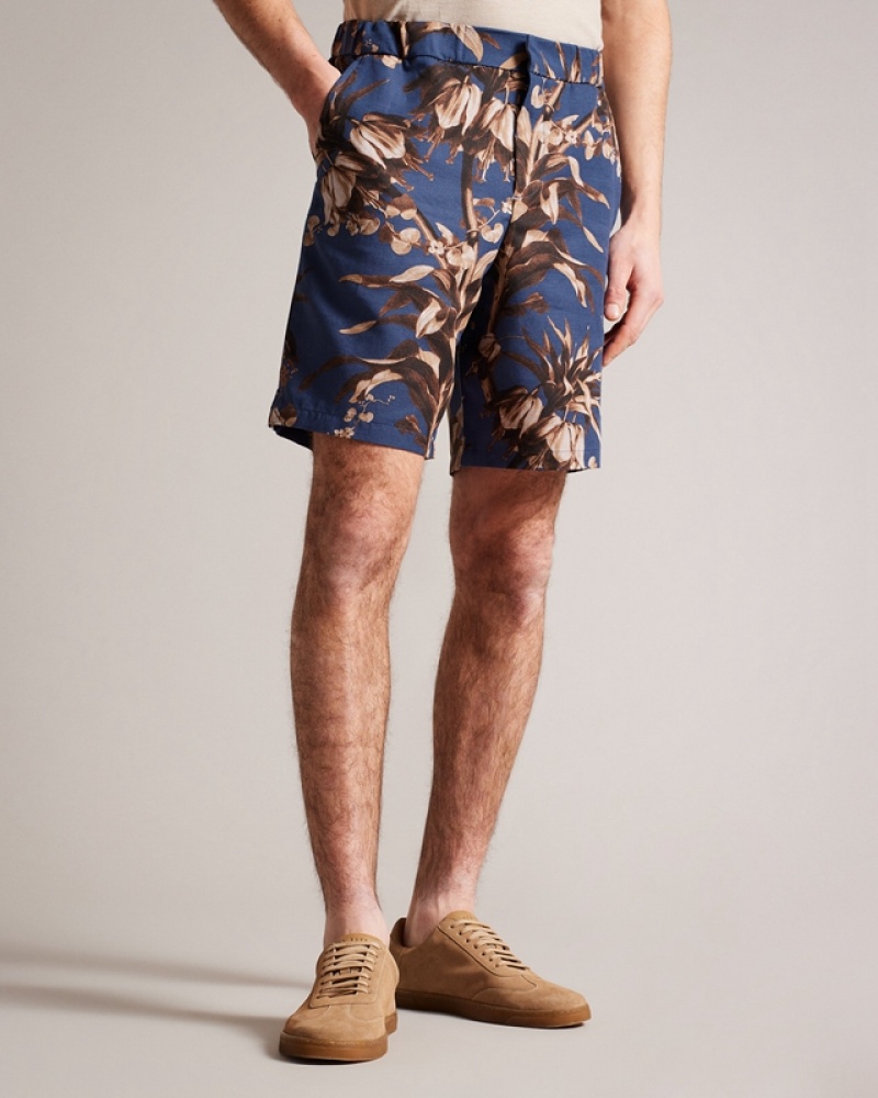 Navy Ted Baker Canriya Printed Men's Shorts | 749526-UTL