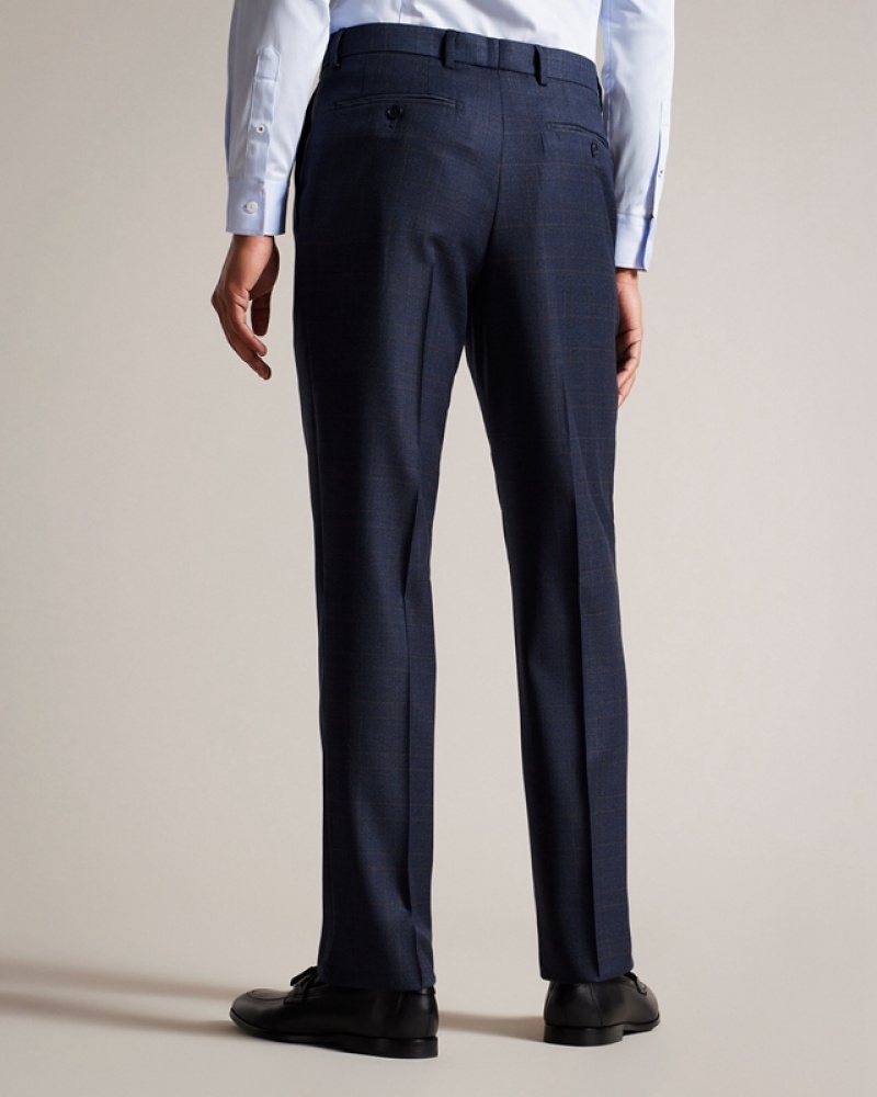 Navy Ted Baker Cromts Navy Choc Check Men's Suit | 579136-BQT