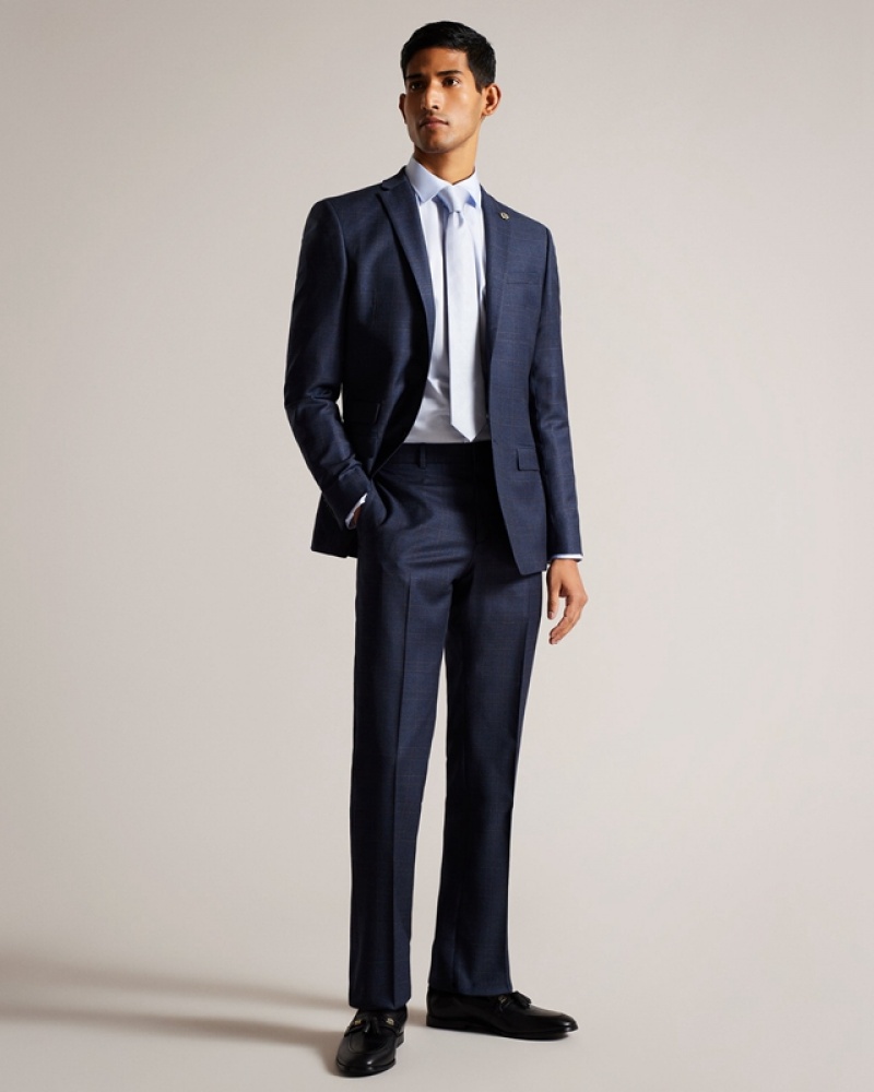 Navy Ted Baker Cromts Navy Choc Check Men\'s Suit | 579136-BQT