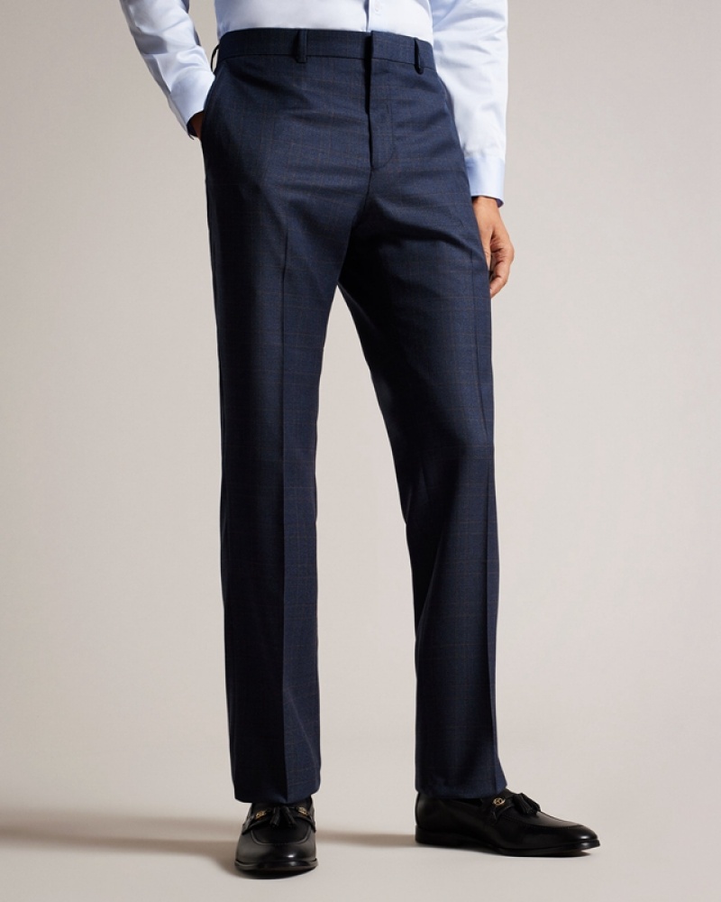 Navy Ted Baker Cromts Navy Choc Check Men's Pants | 980342-YXE