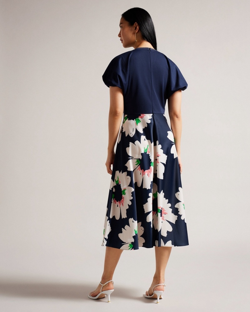 Navy Ted Baker Daysiah Ponte with Midi Women's Dress | 417683-WQU