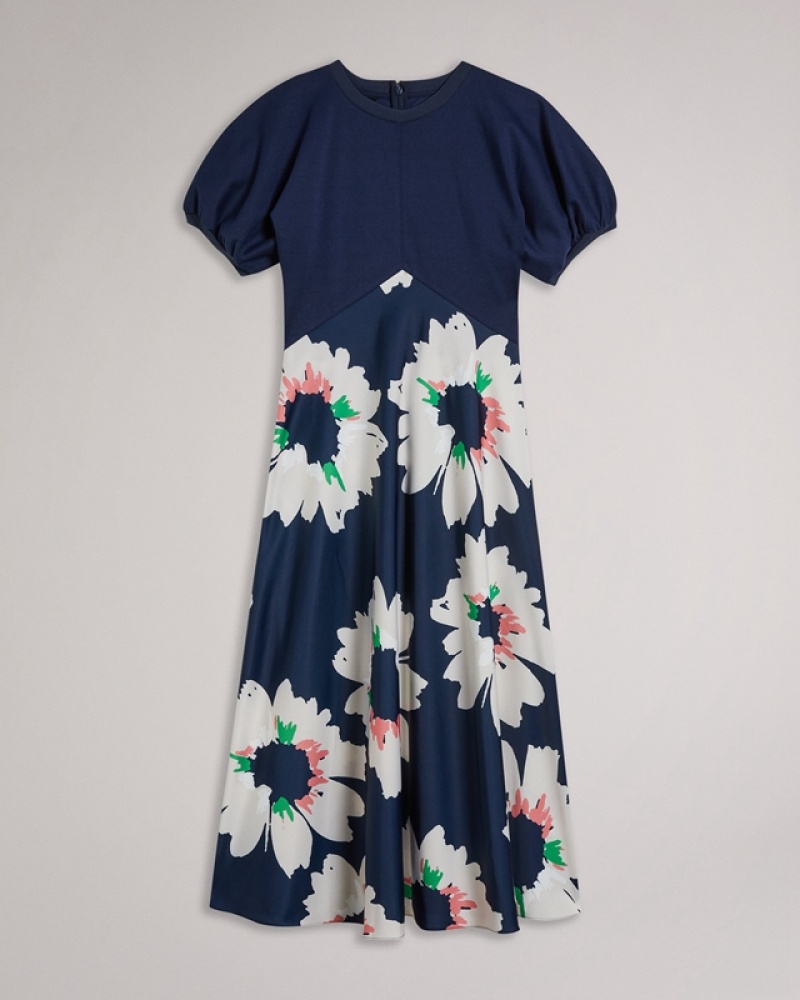 Navy Ted Baker Daysiah Ponte with Midi Women's Dress | 417683-WQU