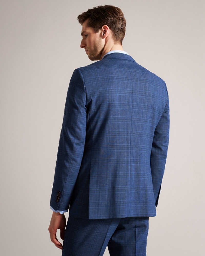 Navy Ted Baker Drydenj Navy Check Men's Suit | 638925-PYZ