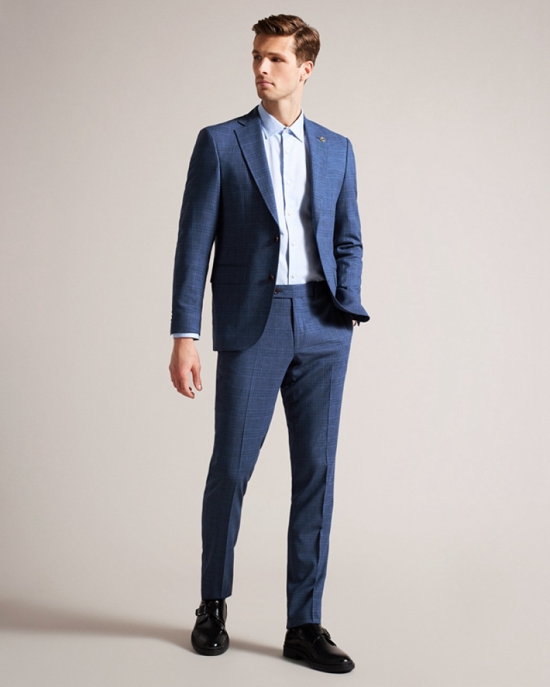 Navy Ted Baker Drydenj Navy Check Men's Suit | 516472-DAS