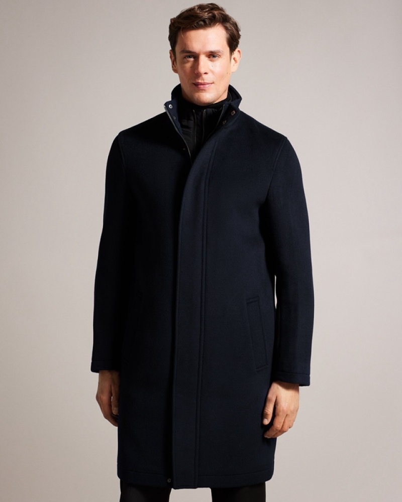 Navy Ted Baker Ederson Wool Blend Funnel Neck Men's Coats | 432509-HUC