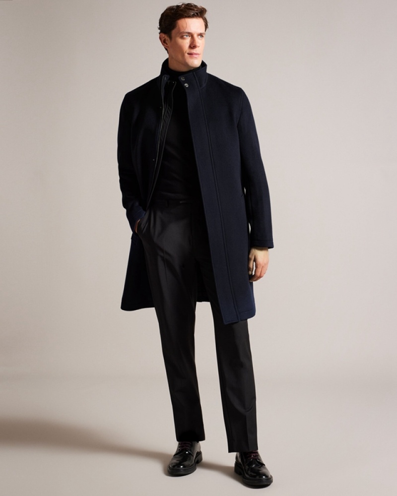 Navy Ted Baker Ederson Wool Blend Funnel Neck Men\'s Coats | 432509-HUC