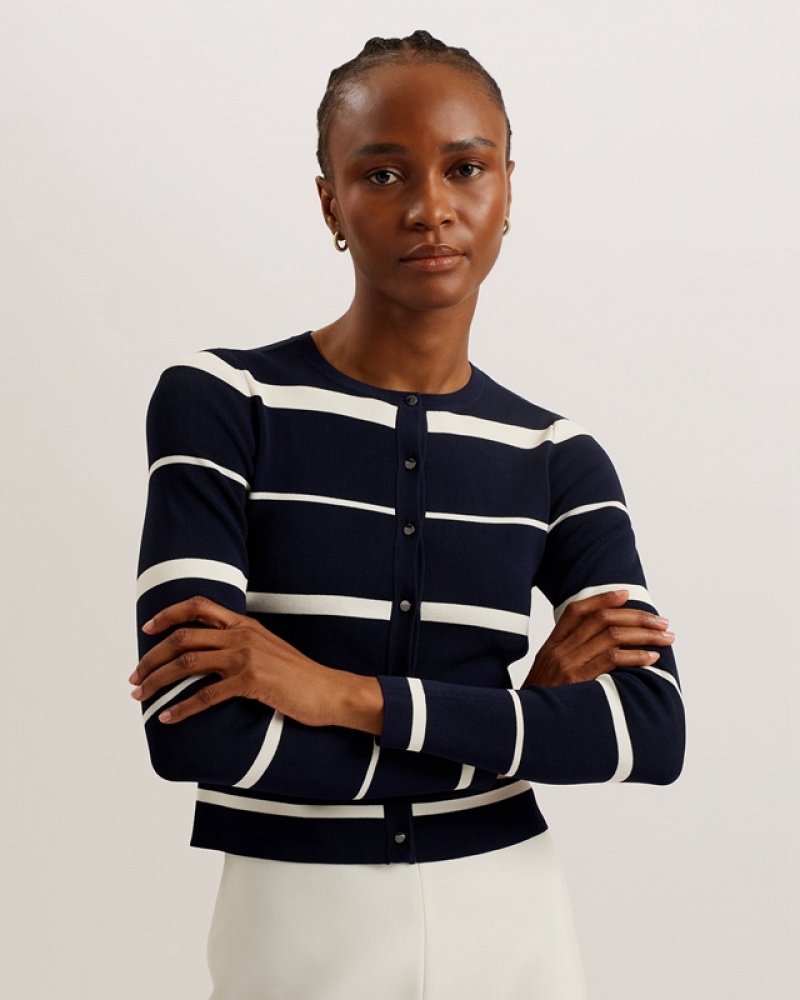 Navy Ted Baker Eloriaa Crew Neck Fitted Women's Cardigan | 562497-OEJ