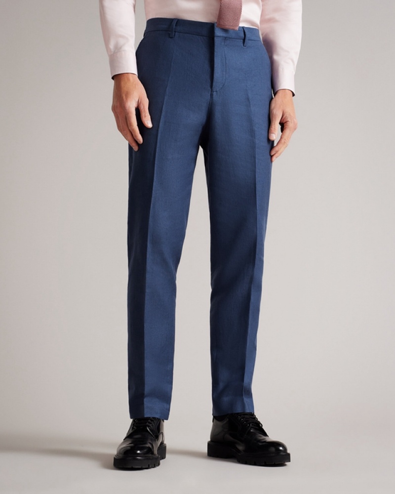 Navy Ted Baker Grinton Slim Fit Linen Trs Men's Pants | 215938-FKT