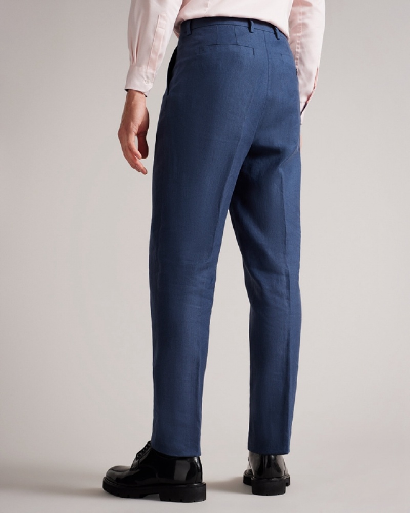 Navy Ted Baker Grinton Slim Fit Linen Trs Men's Pants | 215938-FKT