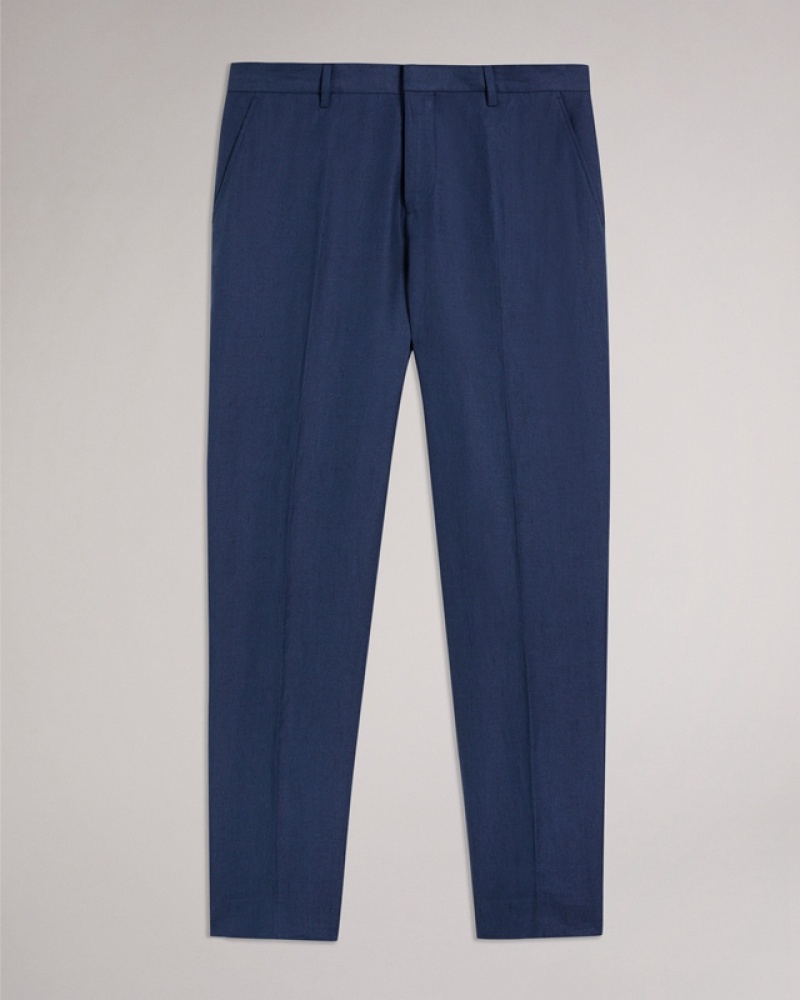 Navy Ted Baker Grinton Slim Fit Linen Trs Men's Pants | 215938-FKT