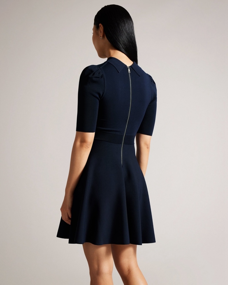 Navy Ted Baker Hillder Delicate Pointelle Knit Women's Dress | 379628-NUL