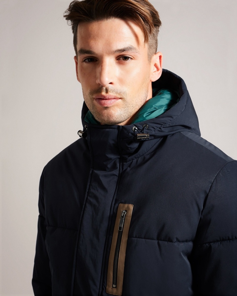 Navy Ted Baker Kinmont Short Hooded Puffer Men's Jackets | 450693-HMZ