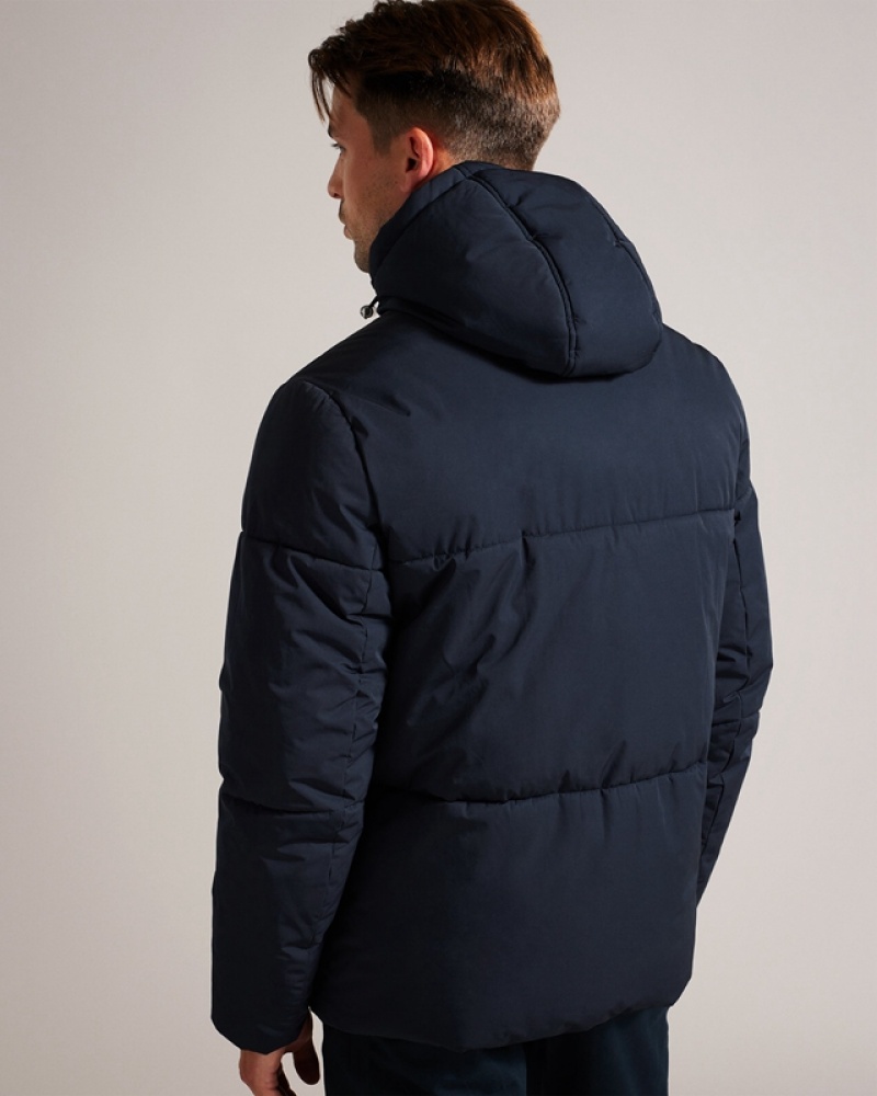 Navy Ted Baker Kinmont Short Hooded Puffer Men's Jackets | 450693-HMZ