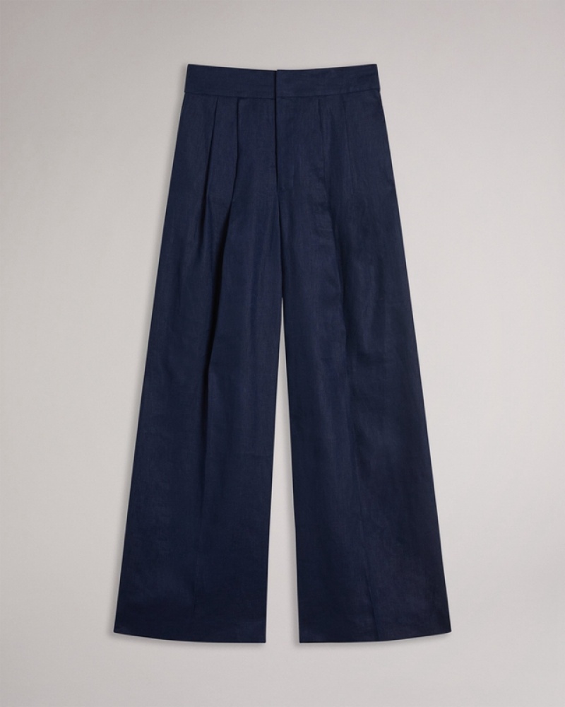 Navy Ted Baker Lucihh Linen Women's Pants | 406295-JIE