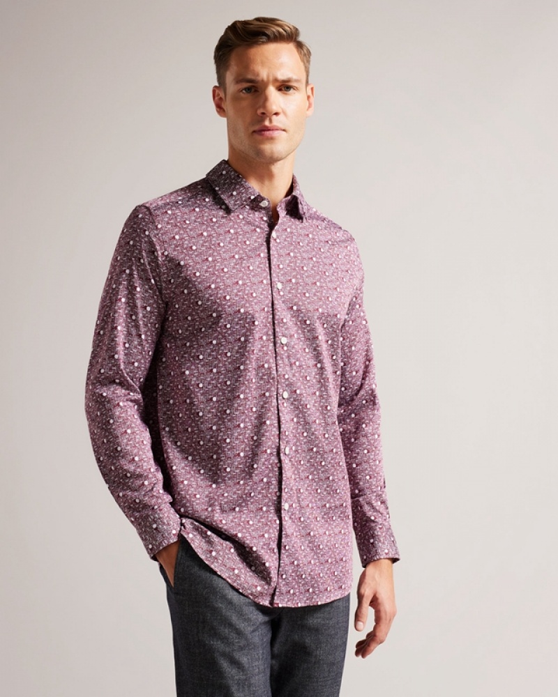 Navy Ted Baker Maccle LS Spot Print Men's Shirts | 640518-GMO