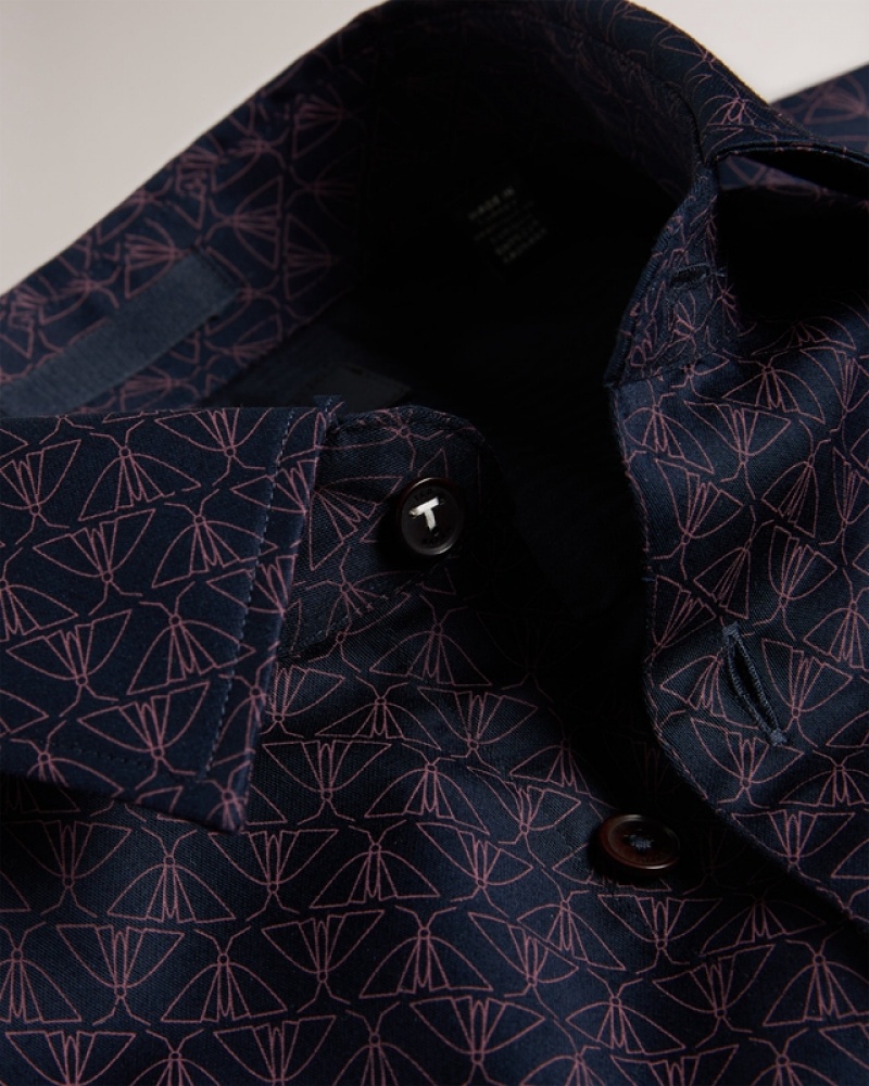 Navy Ted Baker Matlock LS Moth Geo Print Men's Shirts | 713908-YXJ