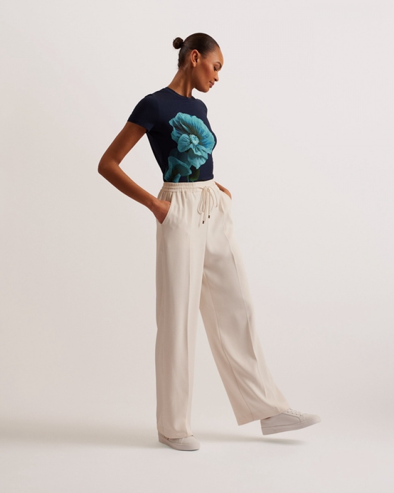 Navy Ted Baker Meridi Printed Fitted Women's T Shirts | 806149-AVQ