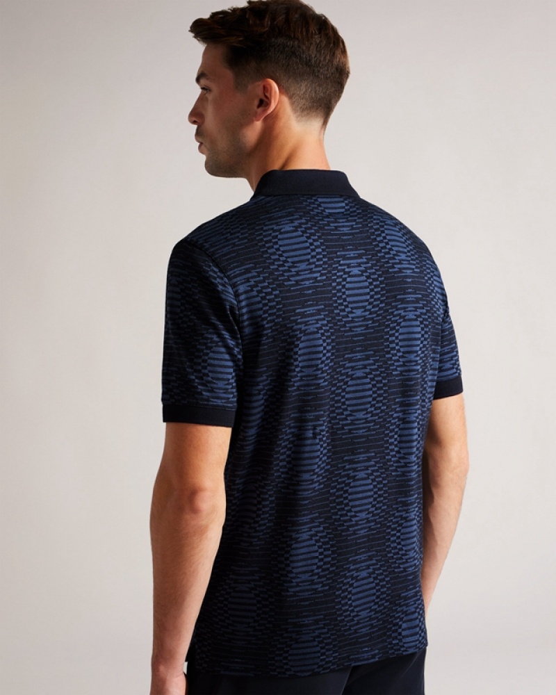 Navy Ted Baker Ono SS Jacquard Distorted Spot Men's Polo Shirt | 208794-RUW