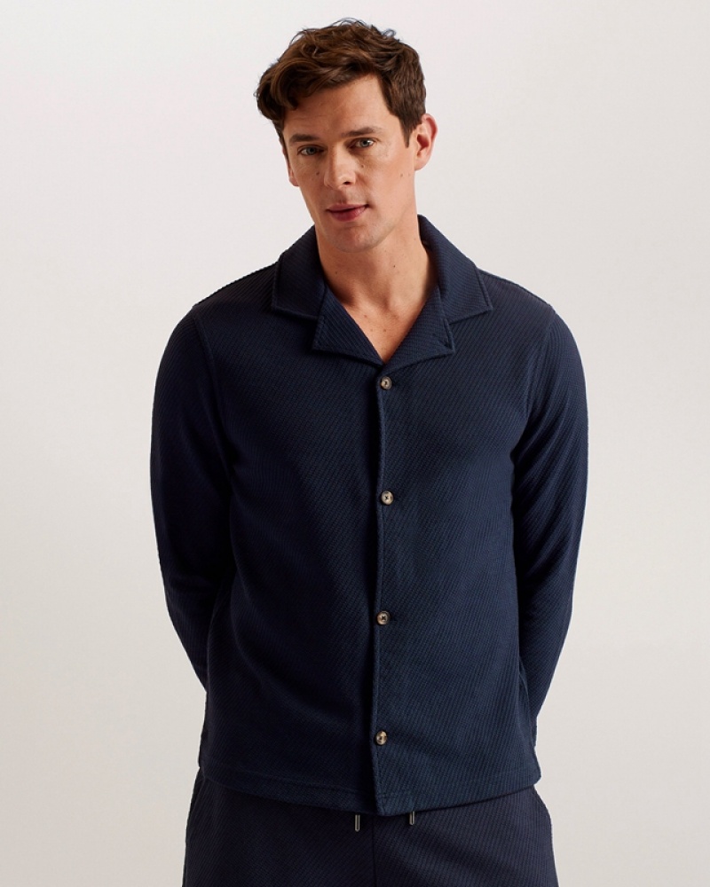 Navy Ted Baker Pendul Ls Regular Jersey Men's Shirts | 083529-ZDQ