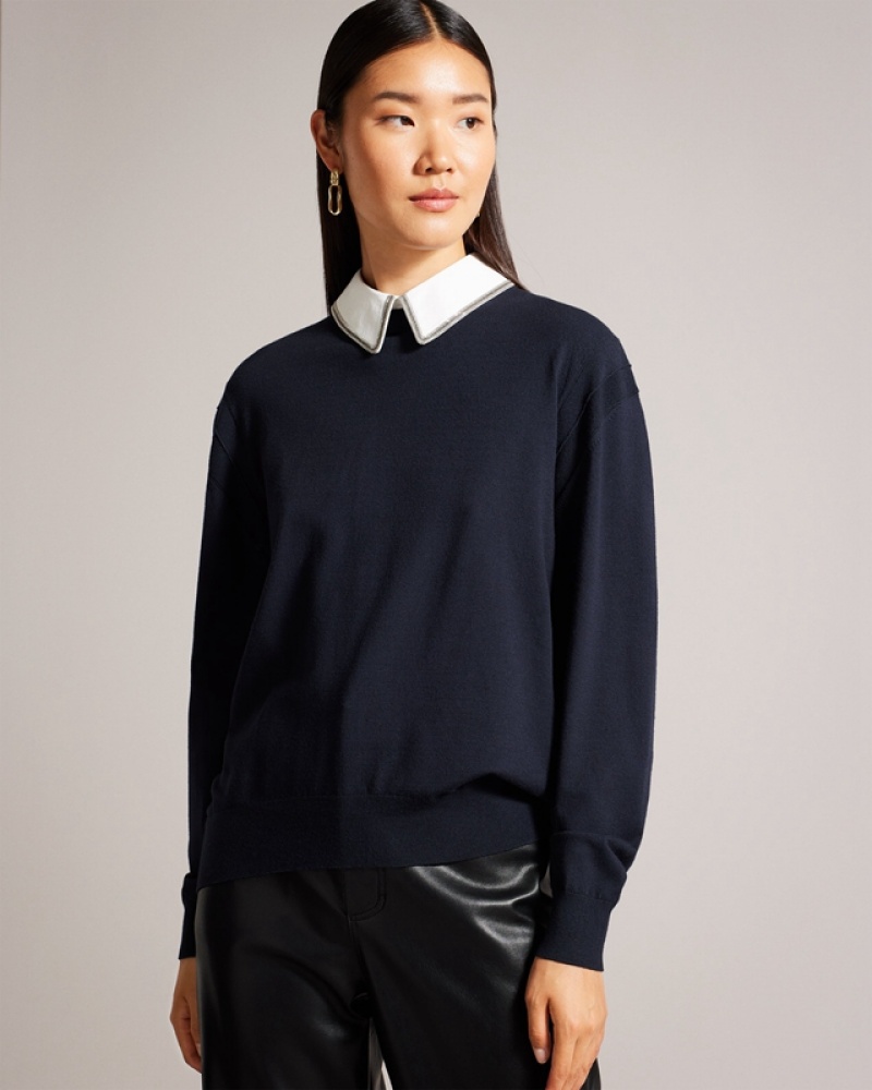 Navy Ted Baker Penniii Mockable with Collar Women\'s Sweaters | 784125-HOA