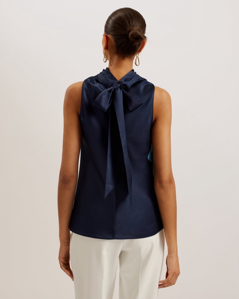 Navy Ted Baker Setsuko Cowl Neck Sleeveless Women's Tops | 582340-YTK