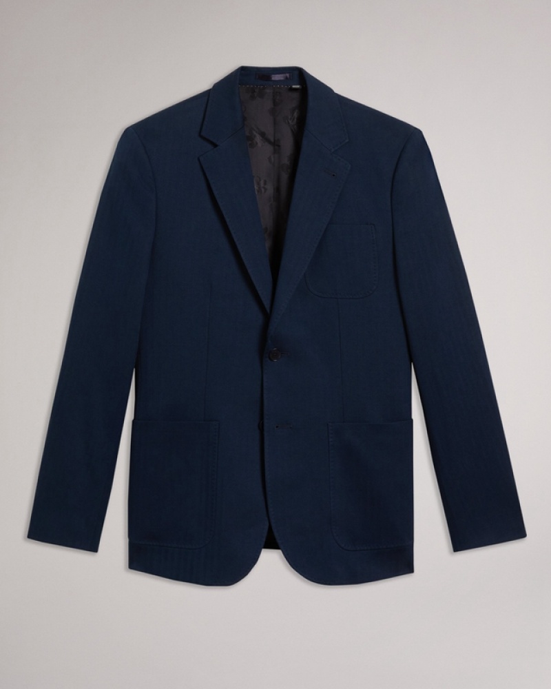 Navy Ted Baker Shakerj Slim Fit Cotton Linen Men's Jackets | 930851-ENV