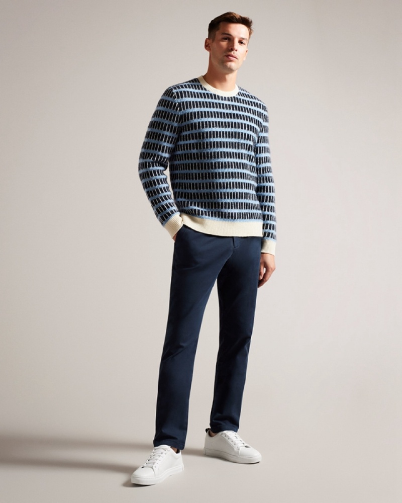 Navy Ted Baker Waylen LS Textured Stripe Crew Neck Men's Sweaters | 620835-MGK